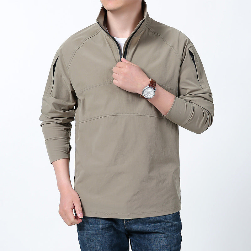 Herr Softshell Pullover med Kort Dragkedja, Ärmficka, och Raglanärmar