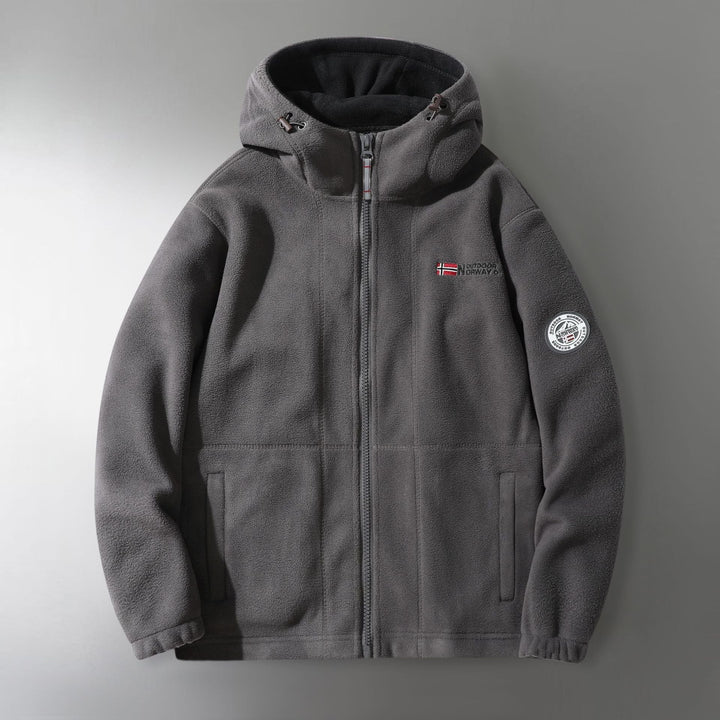 Herr Microfleece Utomhus Jacka med Huva, Wind-Resistant Structure och Logo Patch