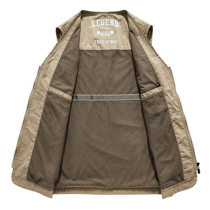 Herr Canvas Utility Väst med Multi Fickor och Mesh Foder