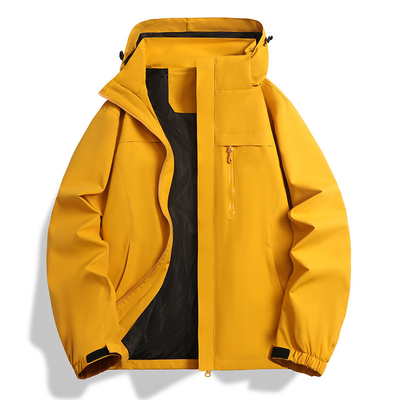 Herr vatten- och vindtät softshell utomhusjacka med huva, ventilerande meshfoder och bröst dragkedja