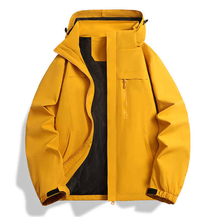 Herr vatten- och vindtät softshell utomhusjacka med huva, ventilerande meshfoder och bröst dragkedja