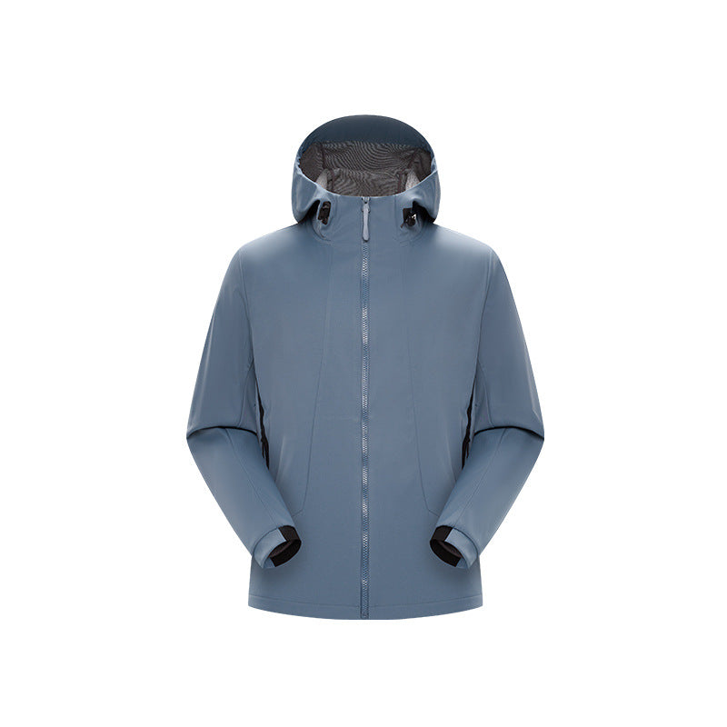 Herr Minimalistisk Softshell Regn Jacka med Dold Dragkedja, Integrerad Huva, och Andningsbar Mesh Foder