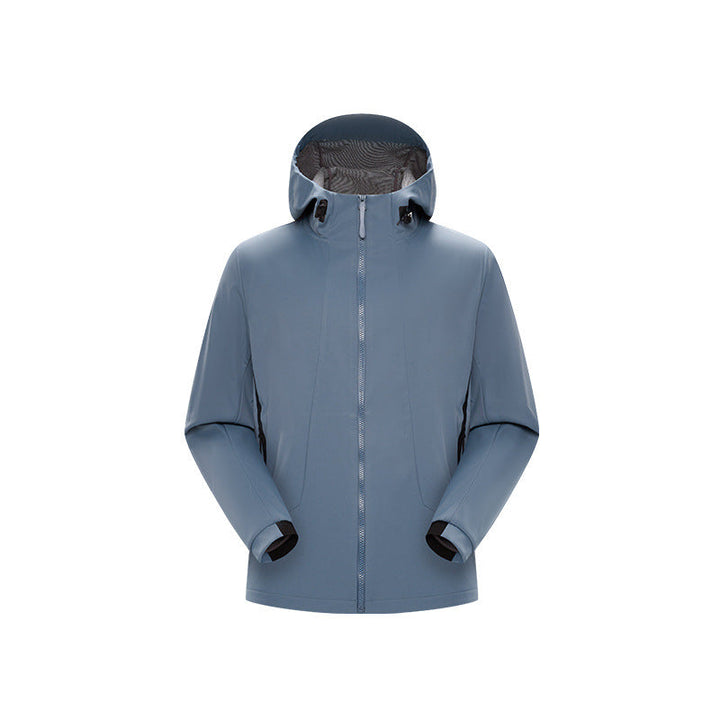 Herr Minimalistisk Softshell Regn Jacka med Dold Dragkedja, Integrerad Huva, och Andningsbar Mesh Foder