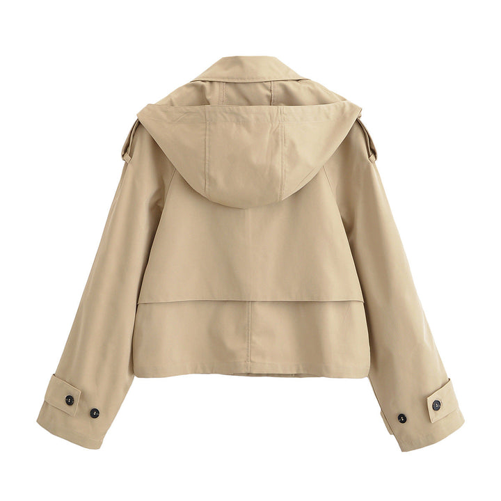 Dam 10+ Kort Skärning Trench Blouson med Double-Breasted Knapp Knäppning och Shoulder Patch