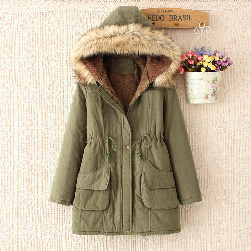 Dam vinter parka med avtagbar huva med fuskpäls, teddy foder och waist-cinching drawstring