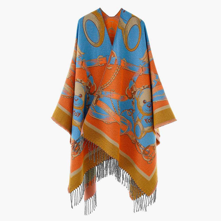 Dam Jacquard-Woven Fringe poncho i Tapestry look