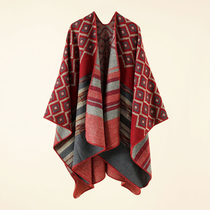 Dam Reversible Serape poncho i Jacquard Weave med Geometric Square mönster