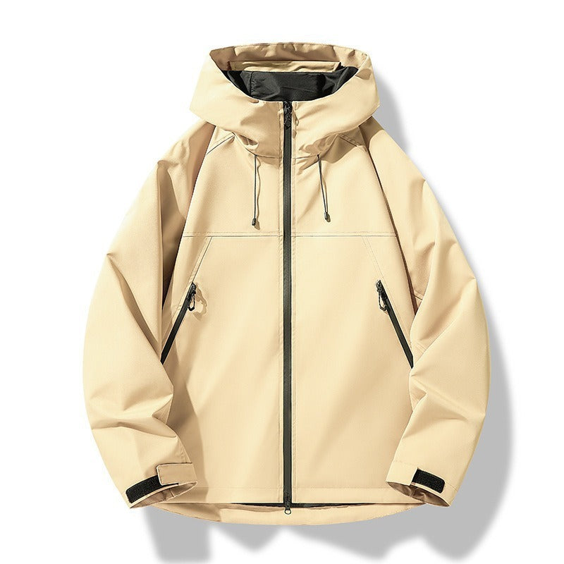 Herr lätt tvåfärgad softshell hoodiejacka med huva, fickor med dragkedja och elastisk fåll