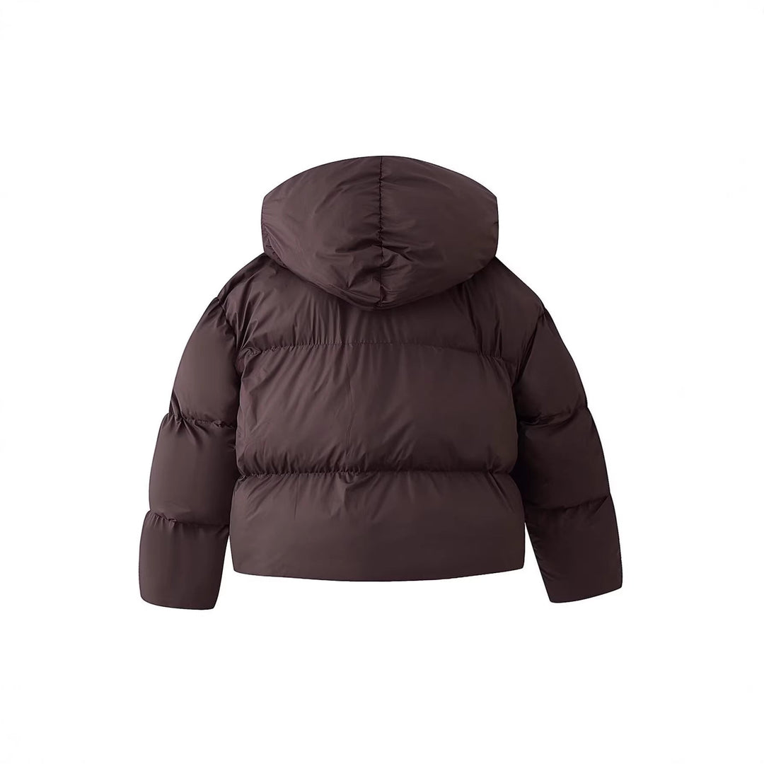 Dam Kort Skärning Quiltad Jacka med Extra Wide Shawl Krage och Vadderad Huva