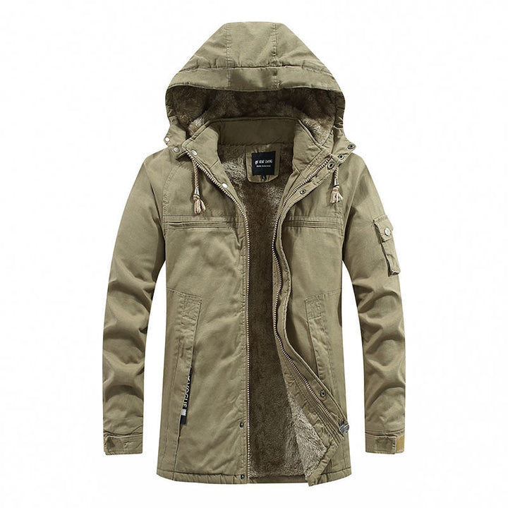 Herr Vindskyddande Canvas Parka med Cozy Teddy Fleecefoder och Funktionell Huva