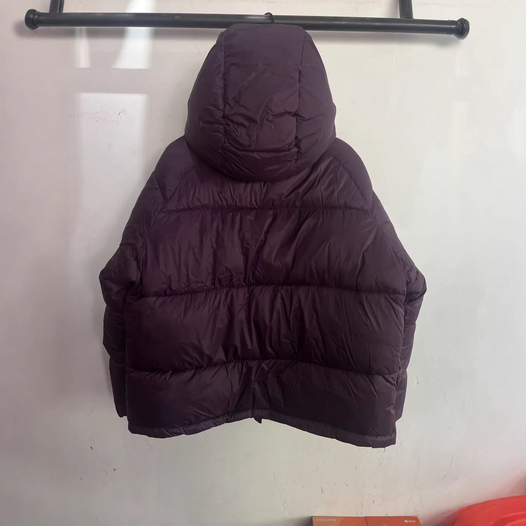Dam Boxig Quiltad Jacka med Hög Krage, Huva och Concealed Fastening