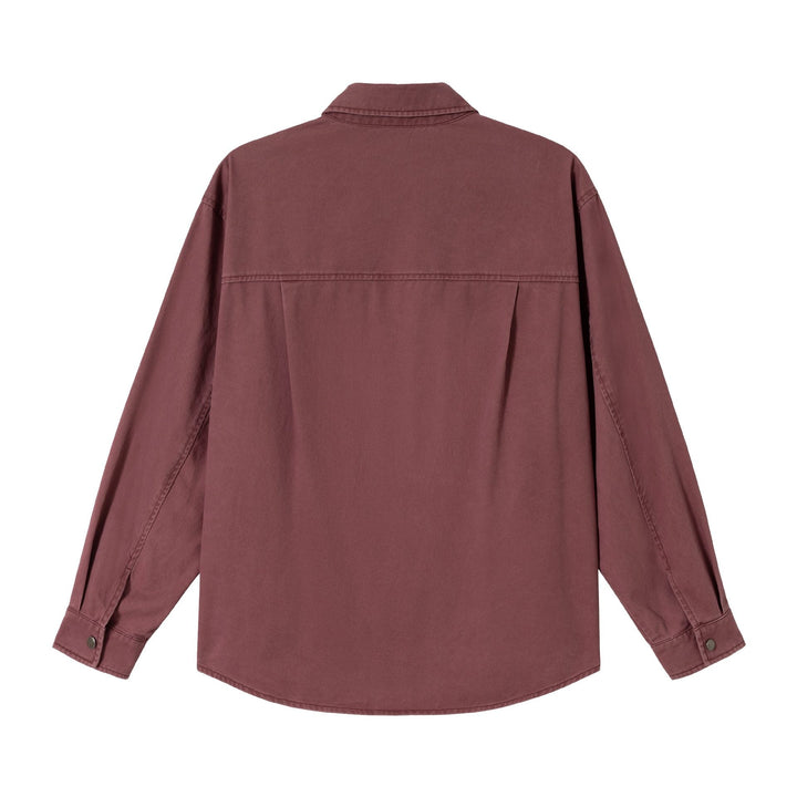 Dam Oversized Skjorta Jacka i Shacket Stil Gjord av Washed Bomull Twill med Tryckknapp Knapp Stängning