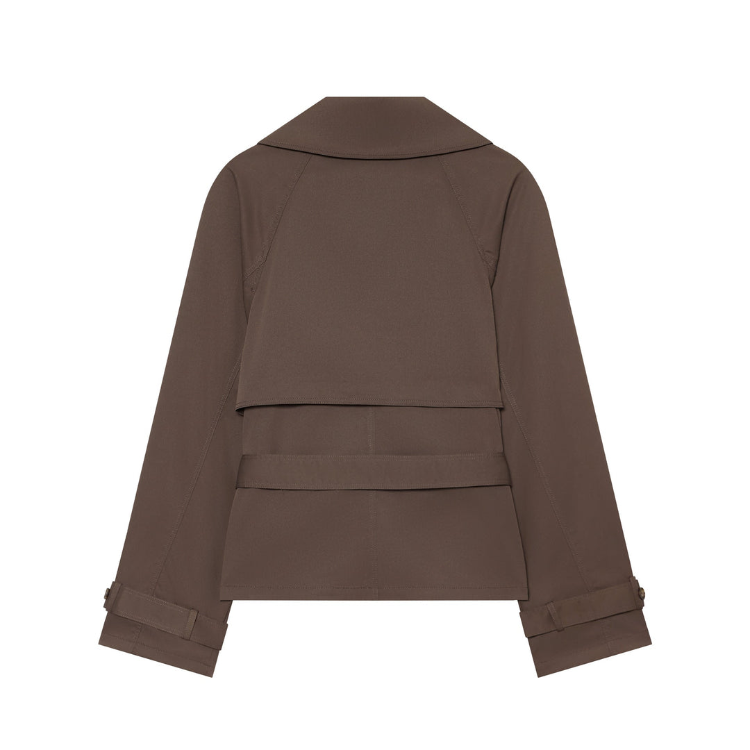 Dam Kort Tailored Trench Jacka med Belt, Double-Breasted Knapp Knäppning och Wide Lapels