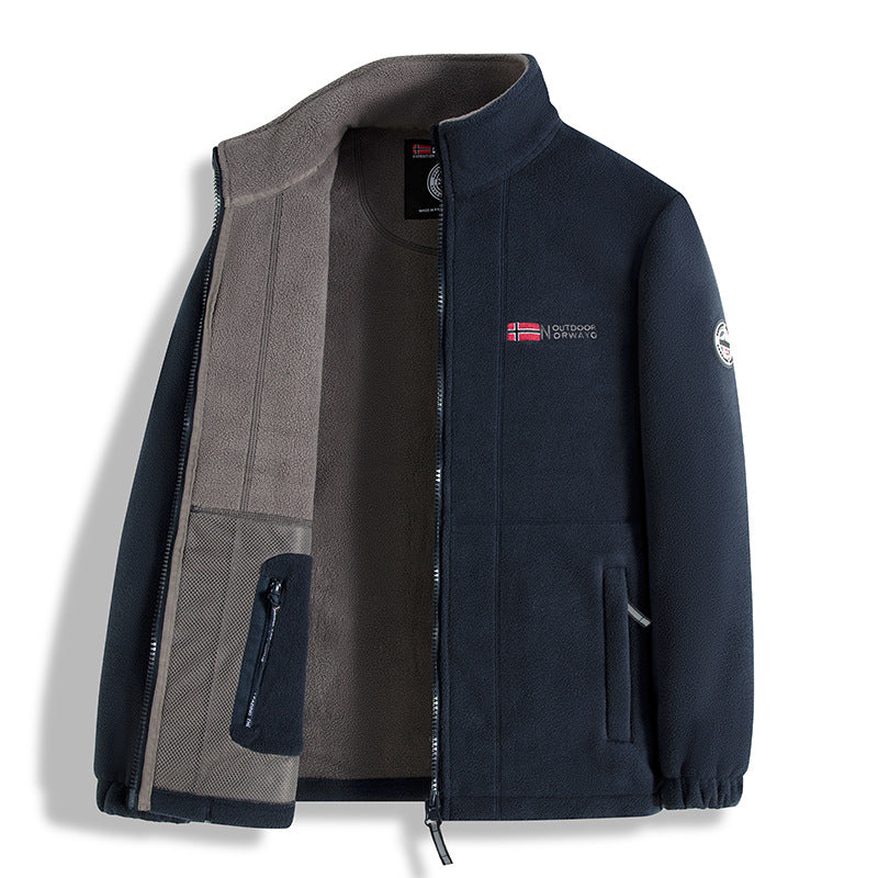 Herr Fleece Jacka med Microfleece Inre Foder, Stående Krage och Tvåvägsdragkedja