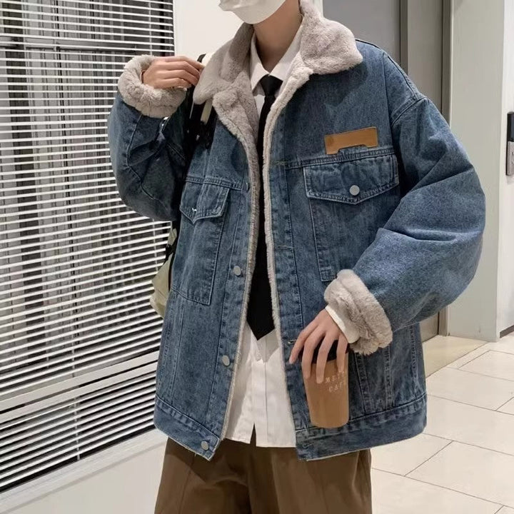 Dam Avslappnad Denimjacka med Fleece Foder