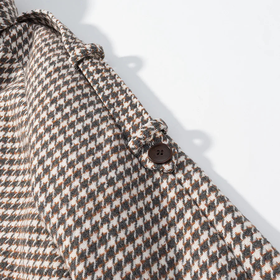 Dam kort double-breasted houndstooth kort kappa med ståkrage och tie cuffs