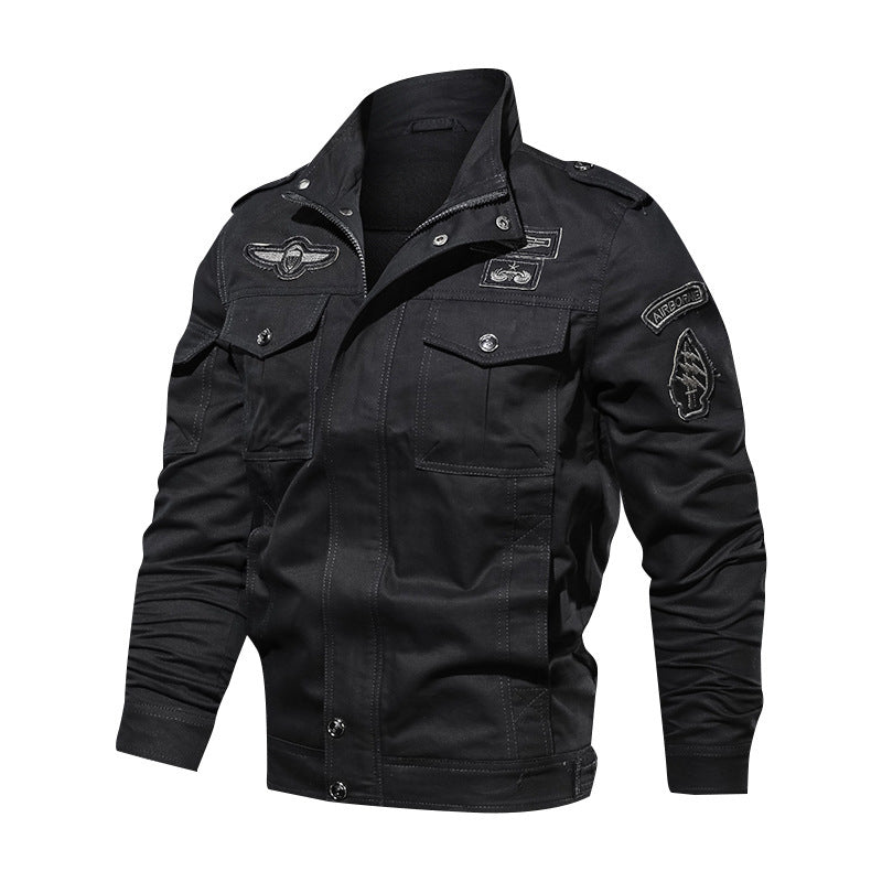 Herr Robust Canvas Fältjacka i Militär Utility Stil med Axel Lock och Lock Fickor