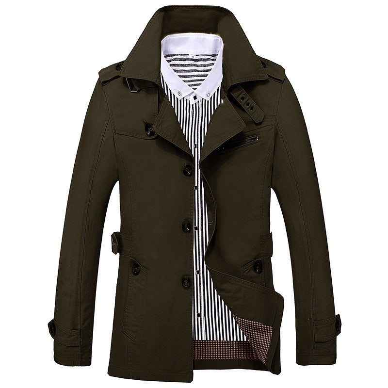 Herr Short Trenchcoat med Axel Patches, Midja Belt och Randig Foder