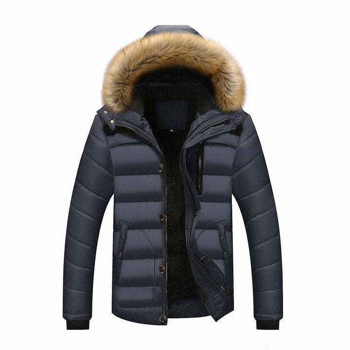 Herr Termisk Quiltad Parka med Huva, Faux Fur Trim och Fleecefoder