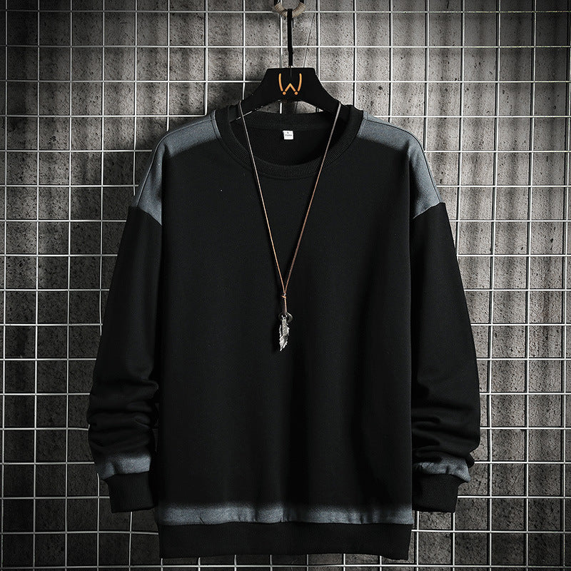 Herr Oversized College-Tröja med Crew Neck, Contrasted Spray Effect och Ribbad Fåll