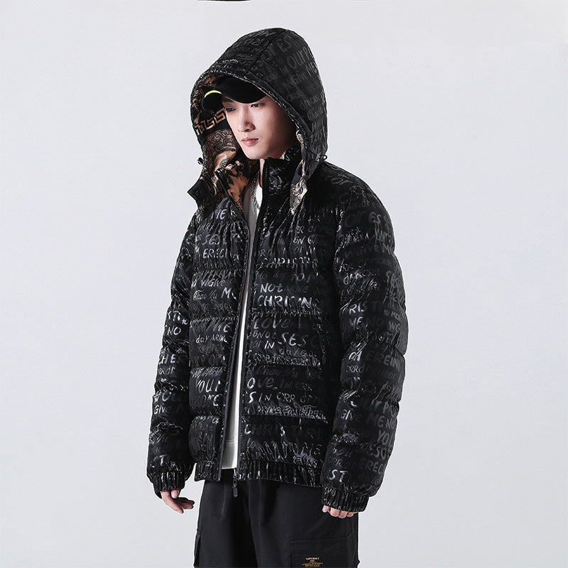 Herr Reflective Quiltad Down-Look Jacka med Huva och Heltäckande Tryck