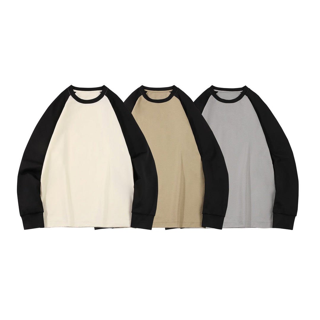 Herr Oversized Raglan College-Tröja med Färg Blocking och Ribbstickade Muddar