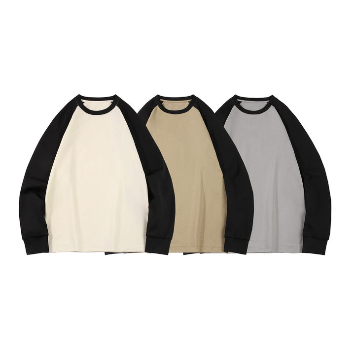 Herr Oversized Raglan College-Tröja med Färg Blocking och Ribbstickade Muddar