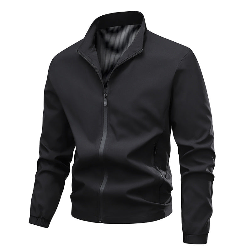 Herr Vattenavvisande Softshell Blouson Jacka med Stående Krage, Tvåvägsdragkedja och Randig Foder
