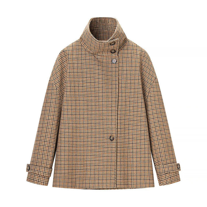 Dam trendig houndstooth övergångsjacka med high ståkrage och adjustable cuffs