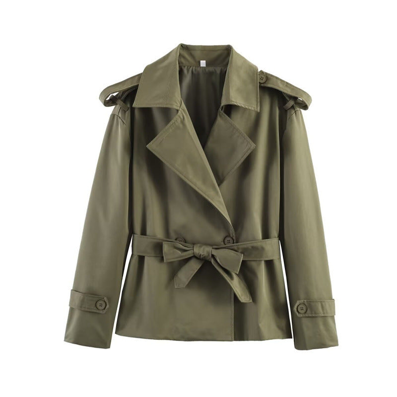 Dam 50+ Kort Waist Trench Blazer med Belt och Wide Lapels
