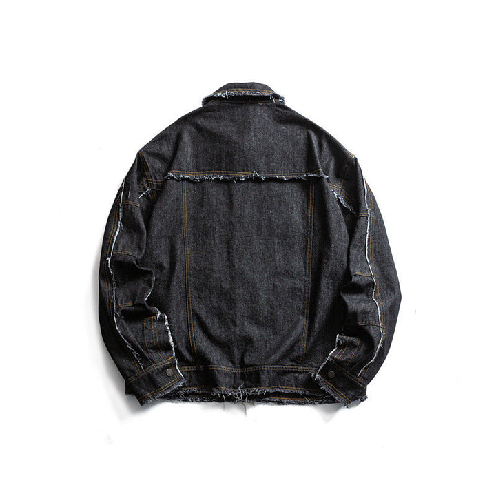 Herr oversize Jeans Jacka med Frayed Edges och Large fickor med lock