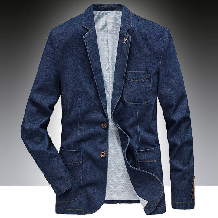 Herr Denim Kavaj i Unstructured Worker Stil med Utanpåfickor