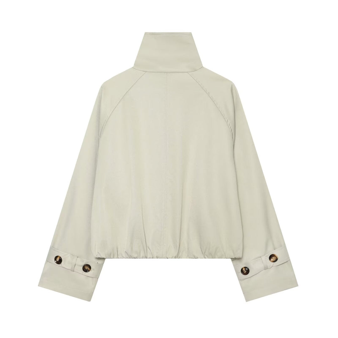 Dam Kort Trench Cape med Hög Funnel Krage och Shoulder Straps