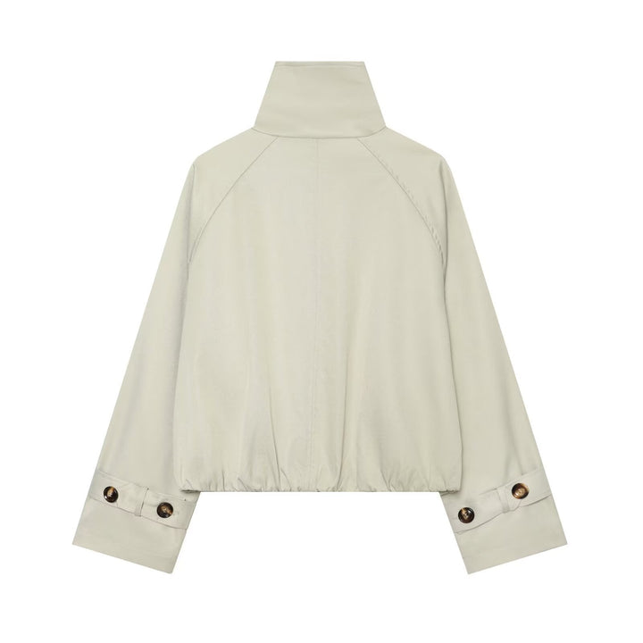 Dam Kort Trench Cape med Hög Funnel Krage och Shoulder Straps