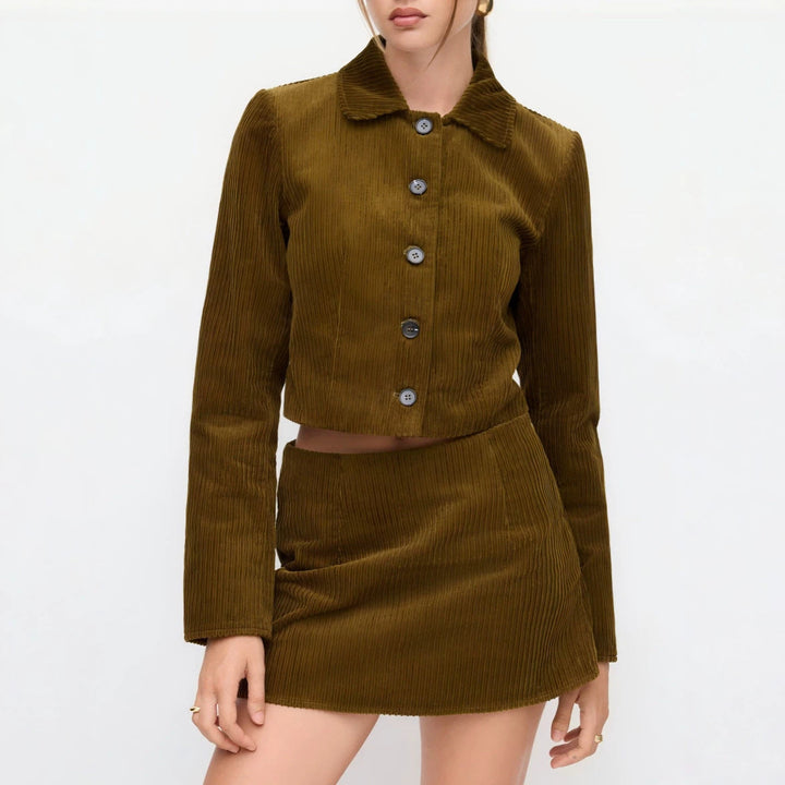 Dam Pleated kort jacka med skjortkrage och Turned-up Cuffs