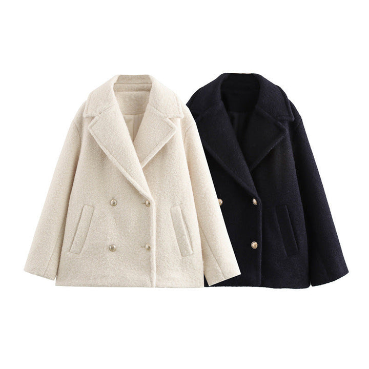 Dam Kort Double-Breasted Ull Blend Peacoat med Wide Lapels