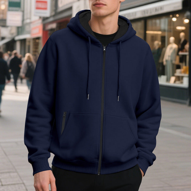 Herr Oversized med Dragkedja Luvtröja med Kangaroo Fickor och Contrasting Inner Foder