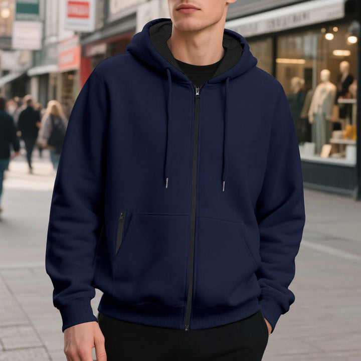 Herr Oversized med Dragkedja Luvtröja med Kangaroo Fickor och Contrasting Inner Foder