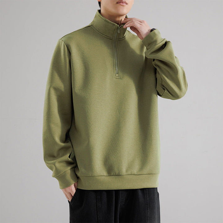 Herr Oversized Halv Dragkedja College-Tröja med Hög Ståkrage, Kraftig French Terry och Minimalistisk Design
