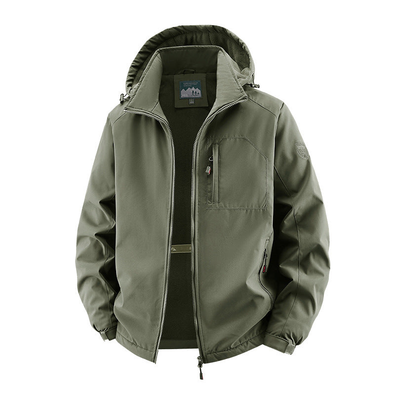 Herr Lätt Softshell Fältjacka med Justerbar Huva och Organizer Bröstficka