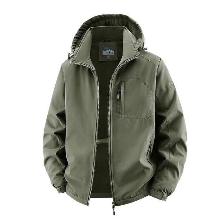 Herr Lätt Softshell Fältjacka med Justerbar Huva och Organizer Bröstficka