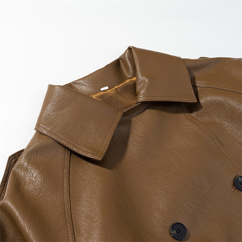Dam kort konstläder trenchcoat med midjebälte, Double Breasted och Epaulettes