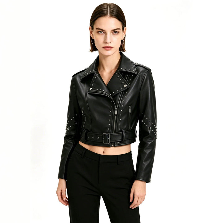Dam Snygg Bikerjacka med Studs