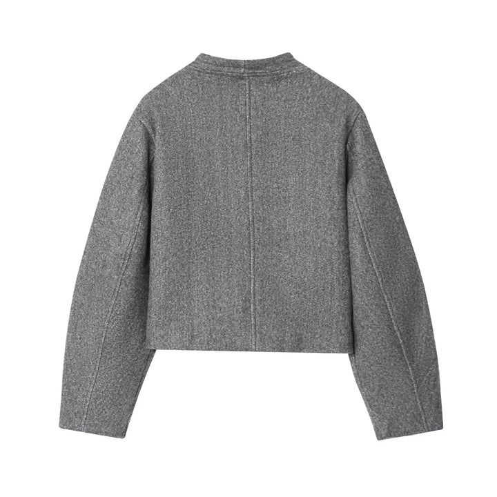 Dam kort-skärning ull look jacka med ståkrage, vadderad foder, och polished metal knappar