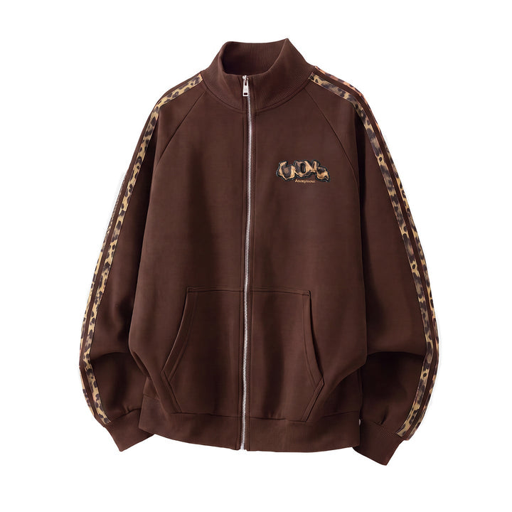 Unisex Training Jacka med Leopard Kant och Front Dragkedja