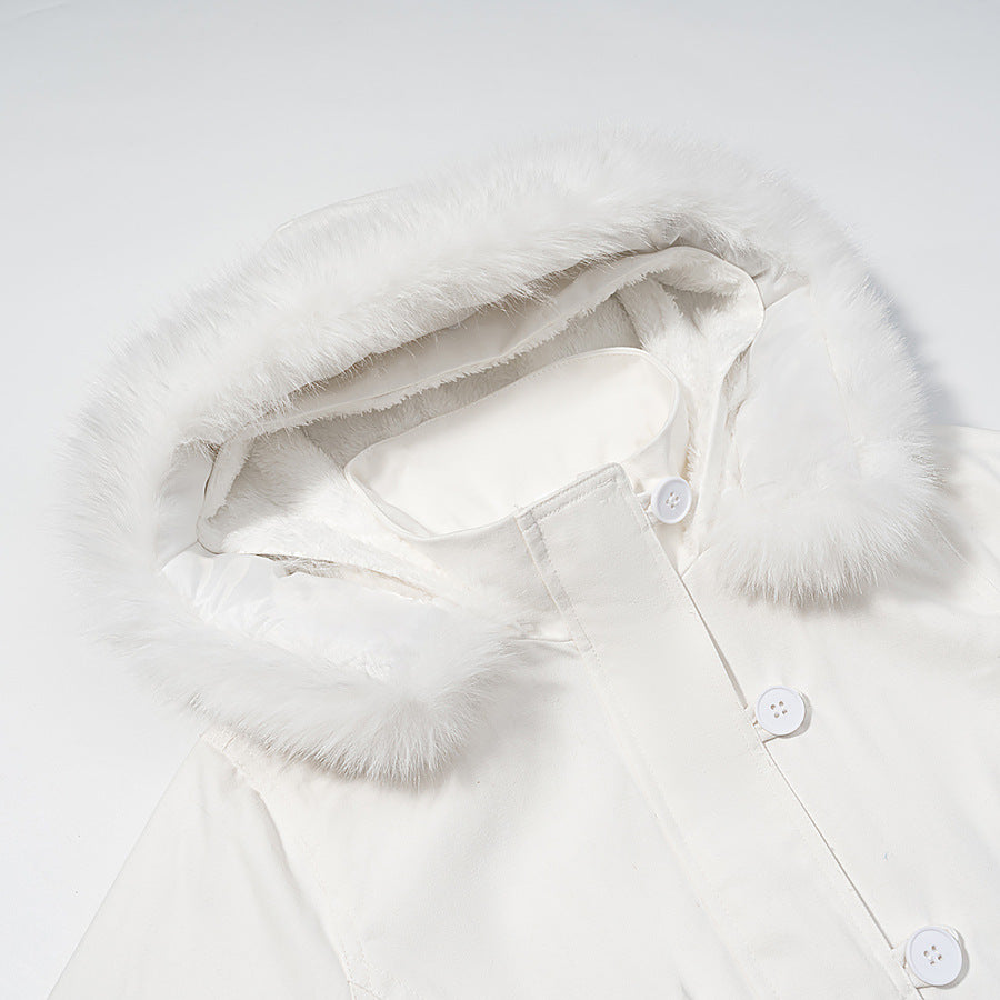 Dam kort jacka med vadderad foder, huva med faux fur trim och ribbed fåll