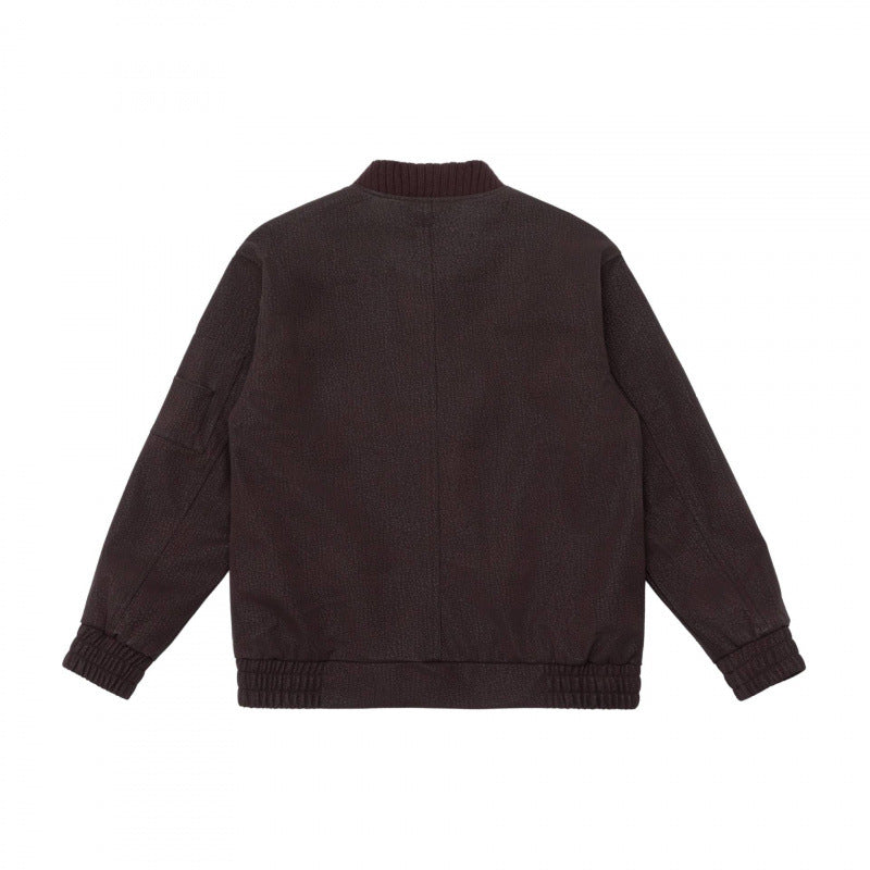 Herr boxig bomberjacka med Textured Canvas Look, ribbad fåll och ärm Ficka
