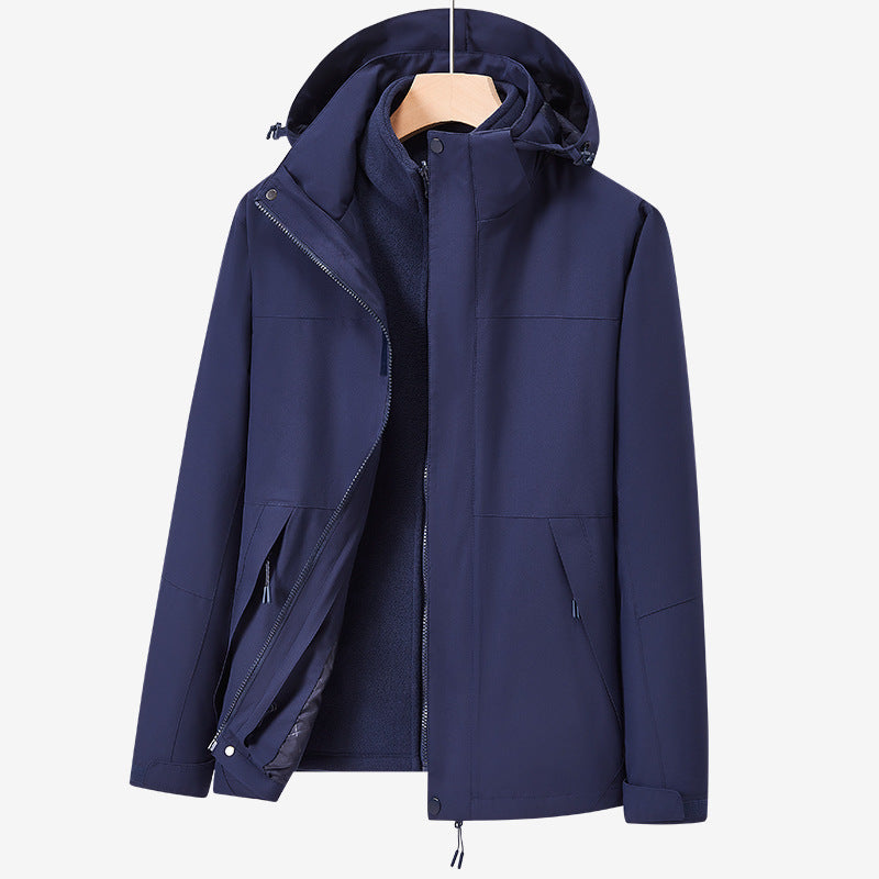 Unisex två-layer vattenavvisande utomhusjacka med huva och färg block design