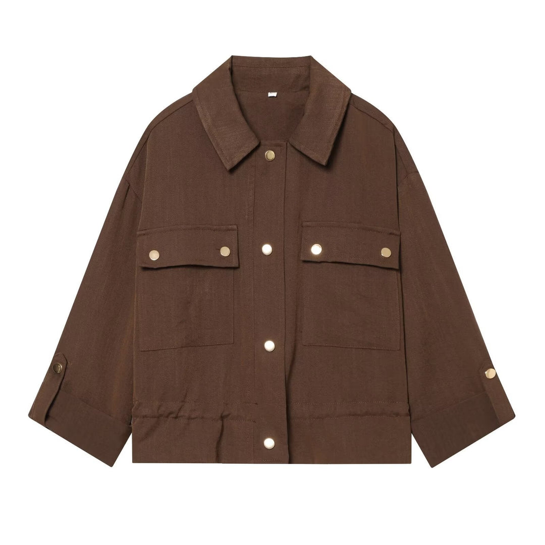 Dam Oversize Workwear Skjortjacka med Applied Tryckknapp Knapp Fickor