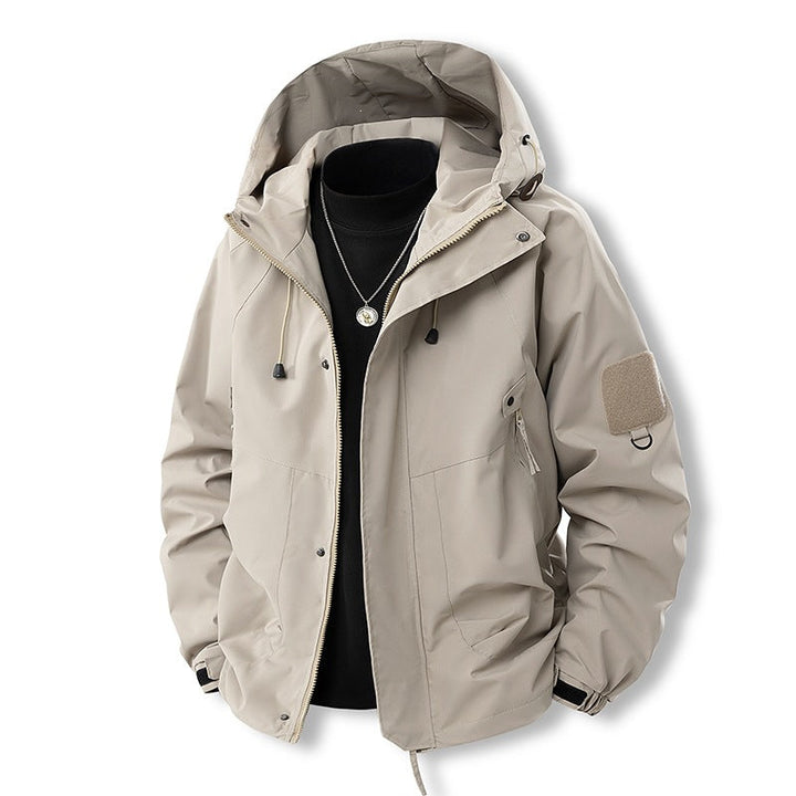 Herr Funktionell med Huva Övergångsjacka med Water-Repellent Cover, Utility Fickor &amp; Adjustable Fåll